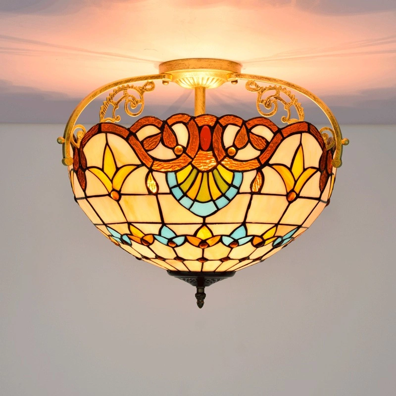 Tiffany Mosaic Pendant Lights Stained Glass Flower Lampshade Hanglamp Stairwell Chandelier (WH-TA-33)