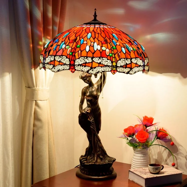 50cm Large Retro Red Dragonfly Table Lamp Tiffany′ S Stained Glass Villa Living Room Bedroom Bar Porch Peacock Decorative Lamp G20038796/A1542gl20K1016