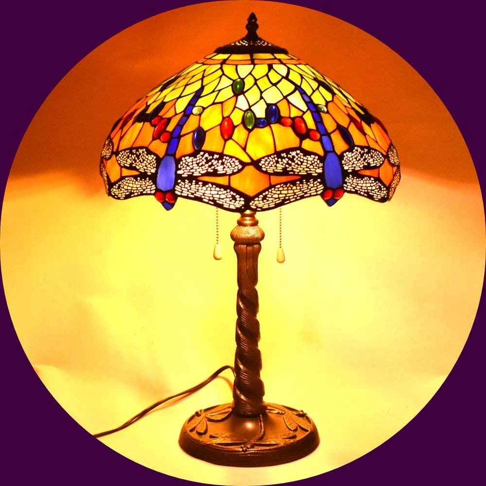 TFT-4264 Vintage Antique Dragonfly 16inch Stained Glass Shade Tiffany Table Lamp